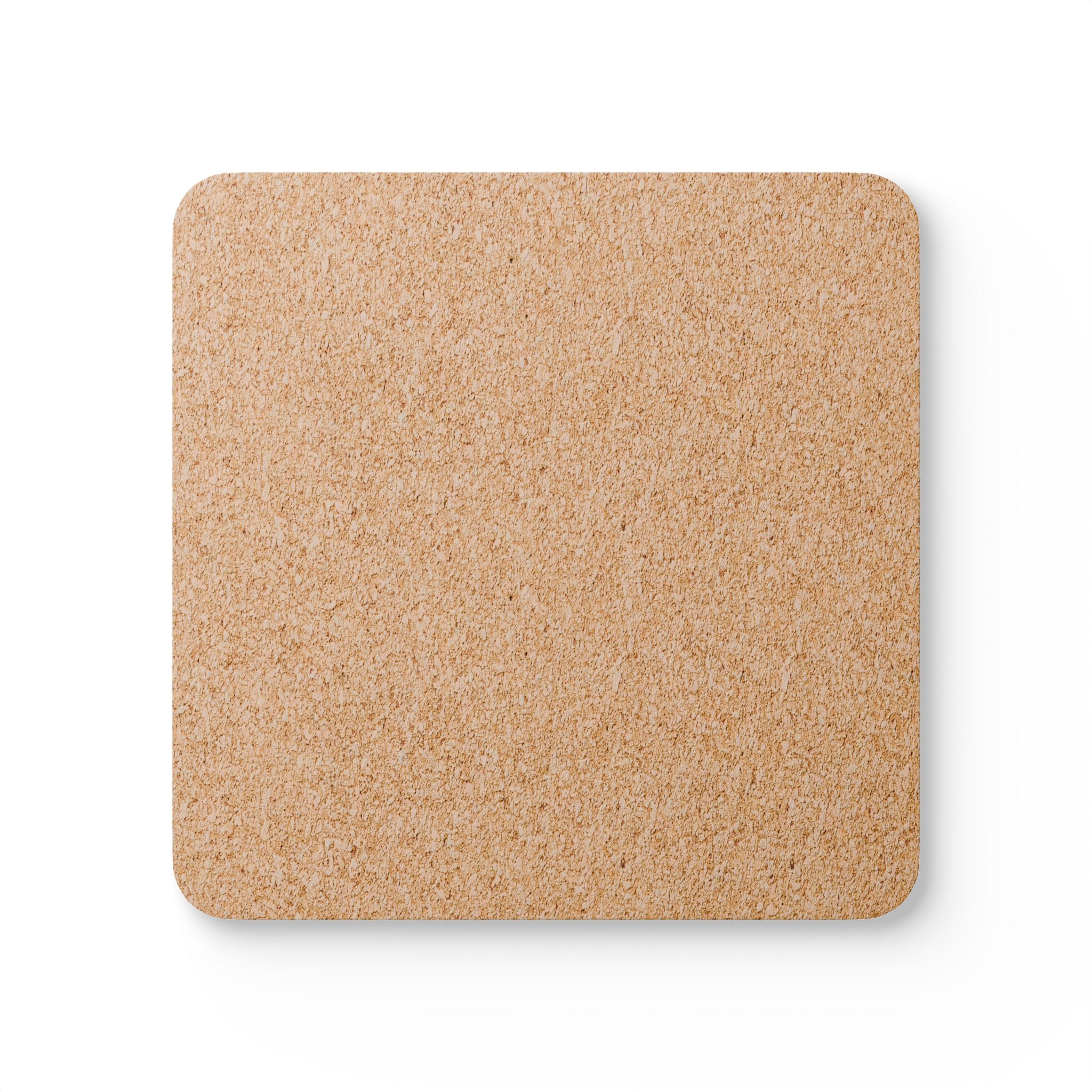 Back of square cork coaster on a white background
