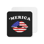 Coaster with 'MERICA' text and American flag design on a black background