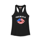 Black tank top with 'Merica and American flag design on a white background