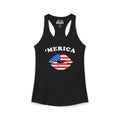 Black tank top with 'Merica and American flag design on a white background