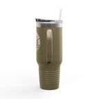 Olive Green insulated tumbler with a straw on a white background