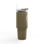 Olive Green tumbler with a straw on a white background