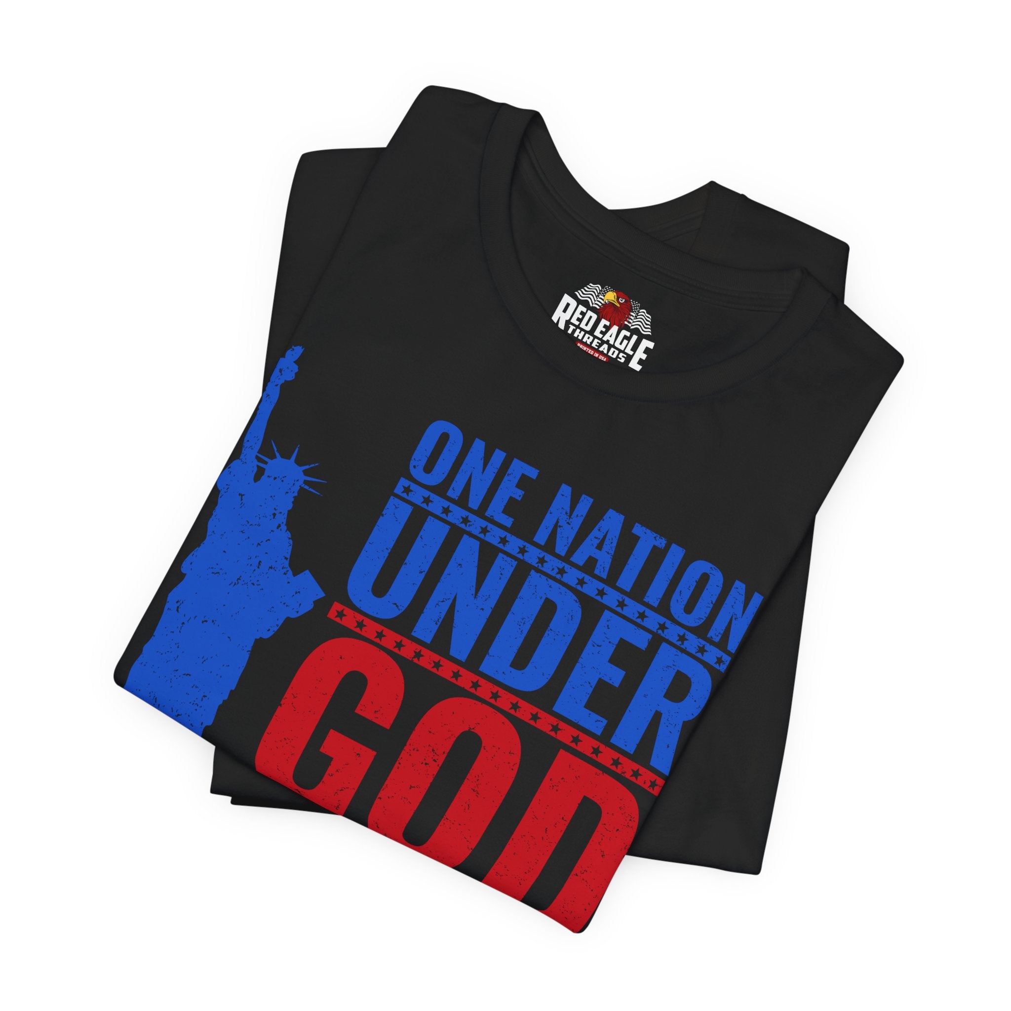 Black t-shirt with 'One Nation Under God' design and RedBull logo.