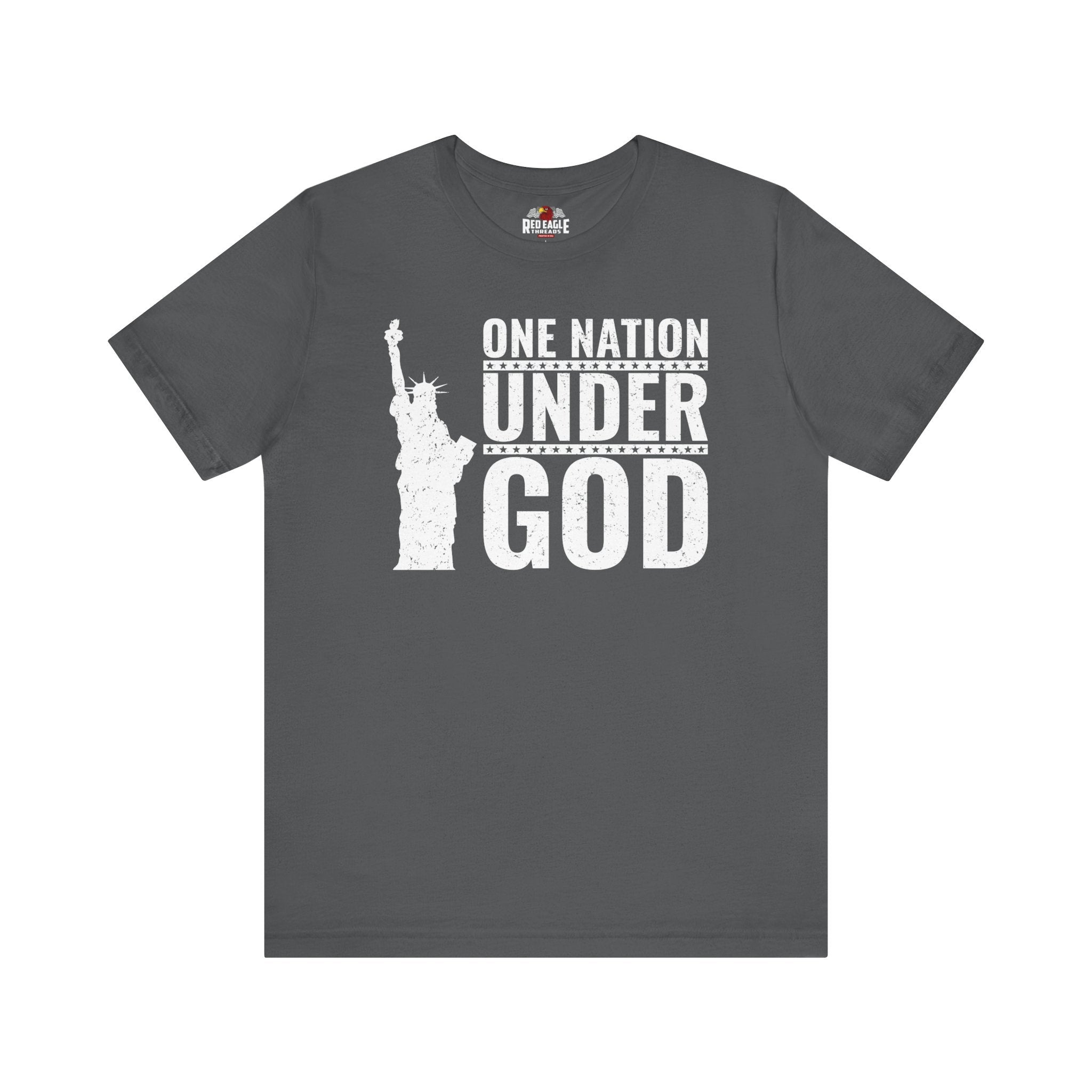Asphalt t-shirt with 'One Nation Under God' graphic and Statue of Liberty in white print