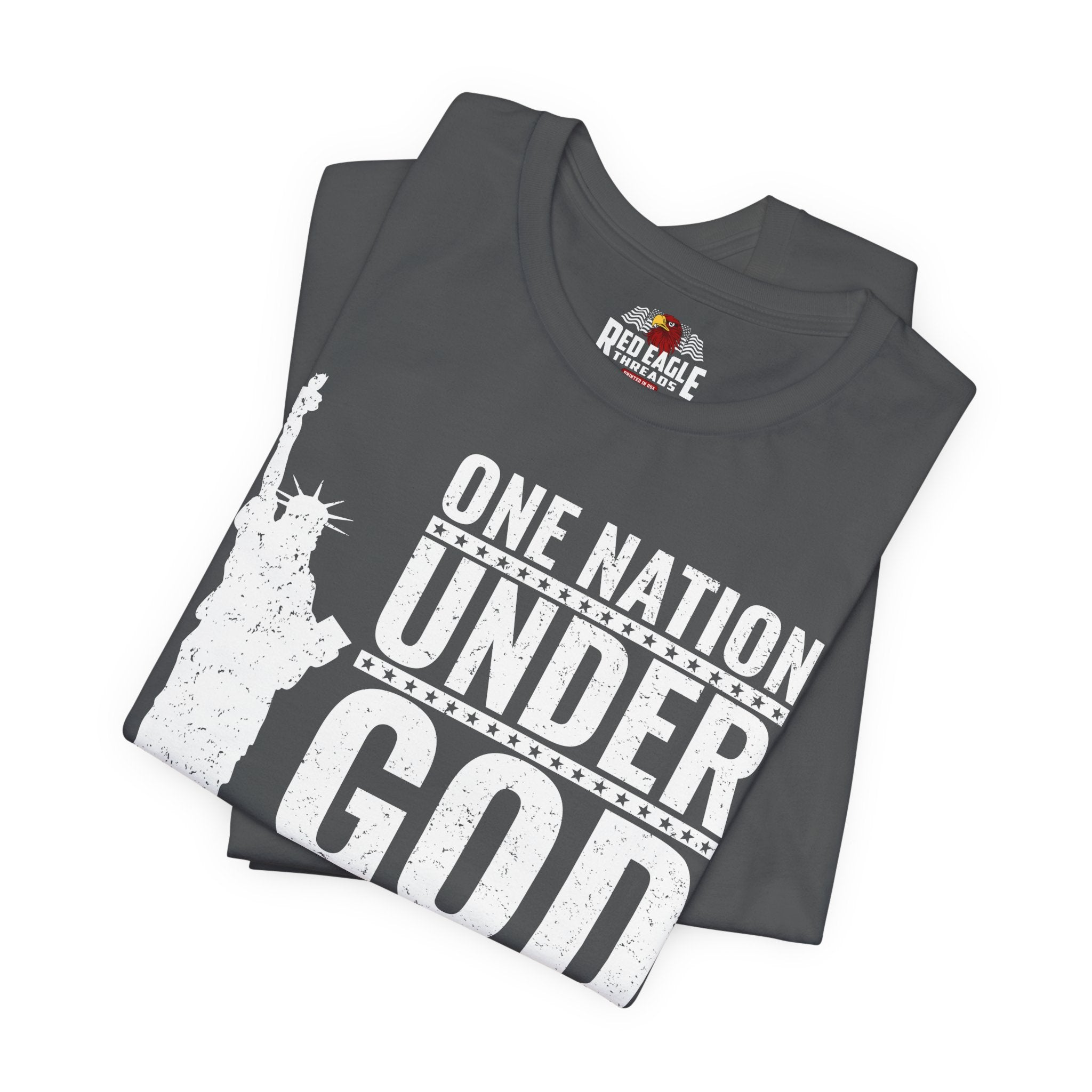 Asphalt t-shirt with 'One Nation Under God' design and Red Eagle Apparel logo.