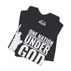 Vintage black t-shirt with 'One Nation Under God' design and Red Eagle Flagging logo on a white background