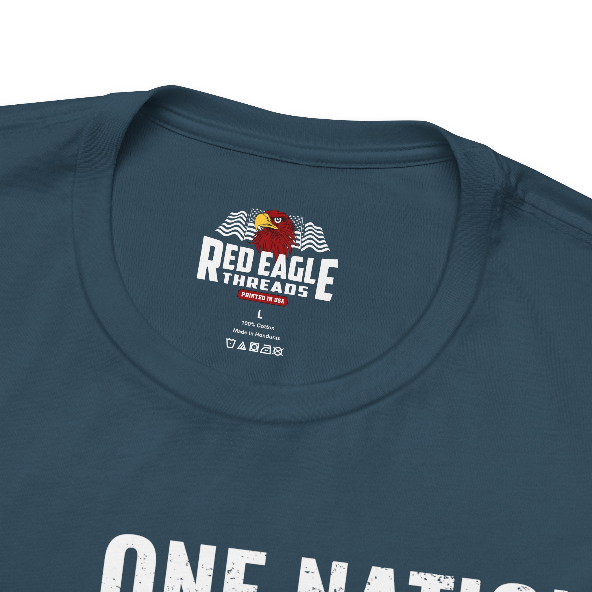 Deep teal t-shirt with 'Red Eagle Threads' logo on a white background
