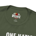 Green t-shirt with Red Eagle Threads logo and 'One Nation' text on a white background