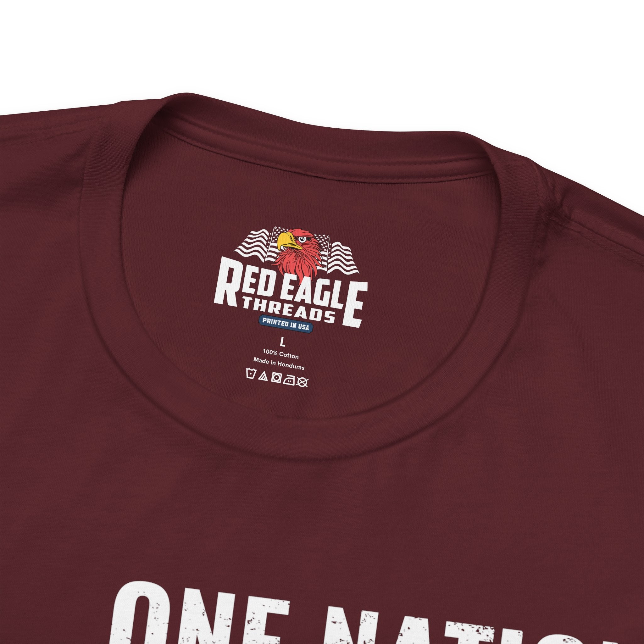 Maroon t-shirt with 'Red Eagle Threads' logo and text on a white background