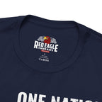 Navy blue t-shirt with 'Red Eagle Threads' logo and text on a white background