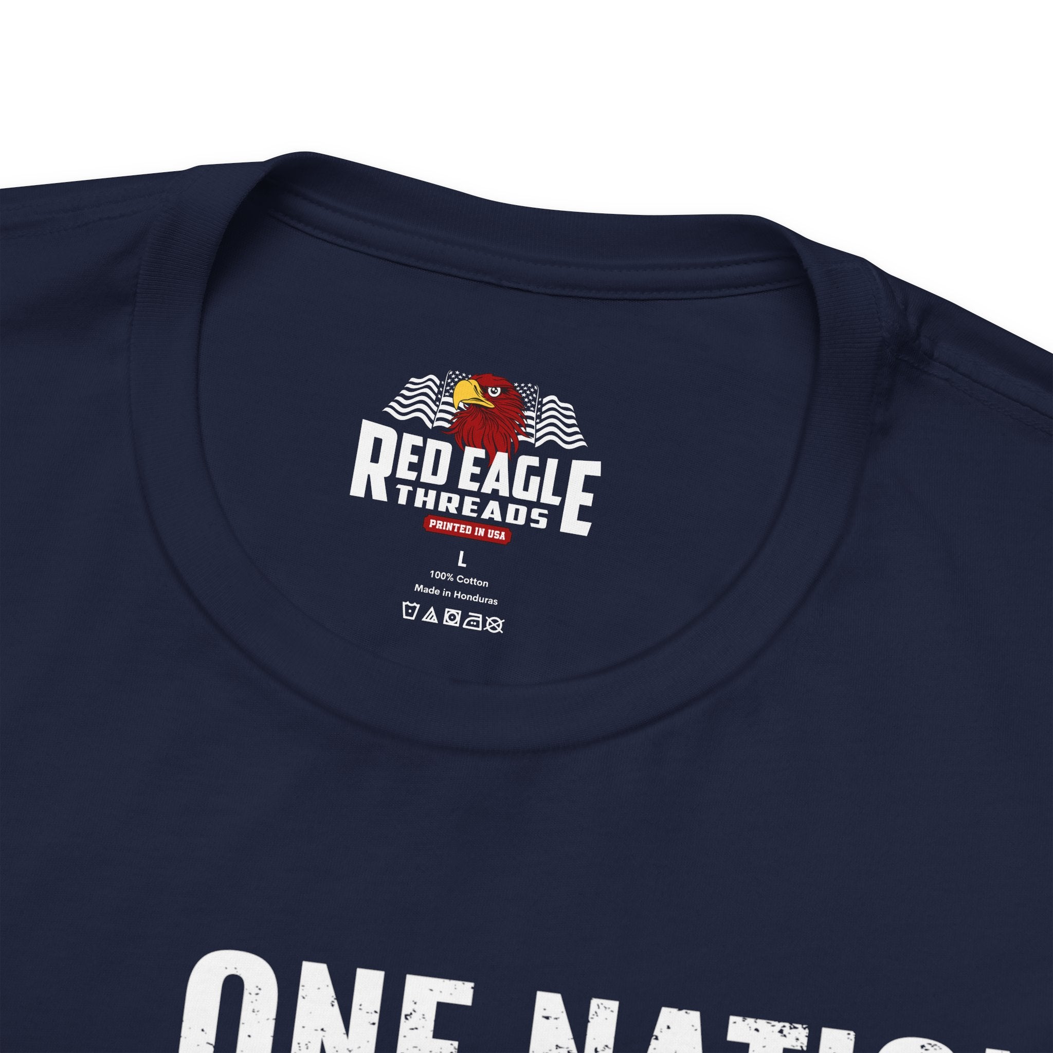 Navy blue t-shirt with 'Red Eagle Threads' logo and text on a white background