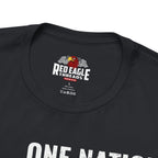 Vintage black t-shirt with Red Eagle Threads logo and 'One Nation' text on a white background