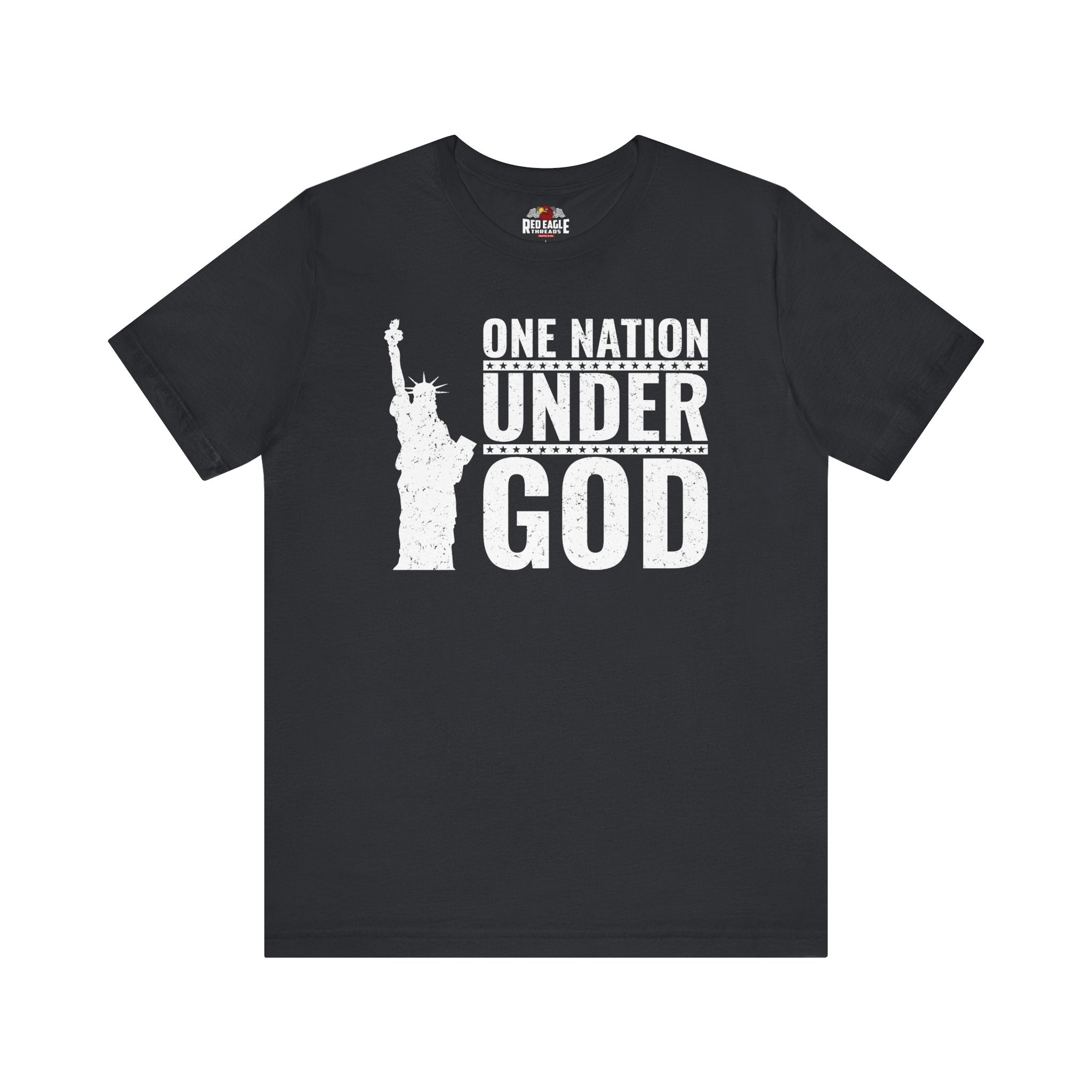 Vintage Black t-shirt with 'One Nation Under God' graphic and Statue of Liberty in white print
