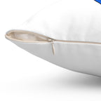 Close-up of a white pillow with a zipper on a white background