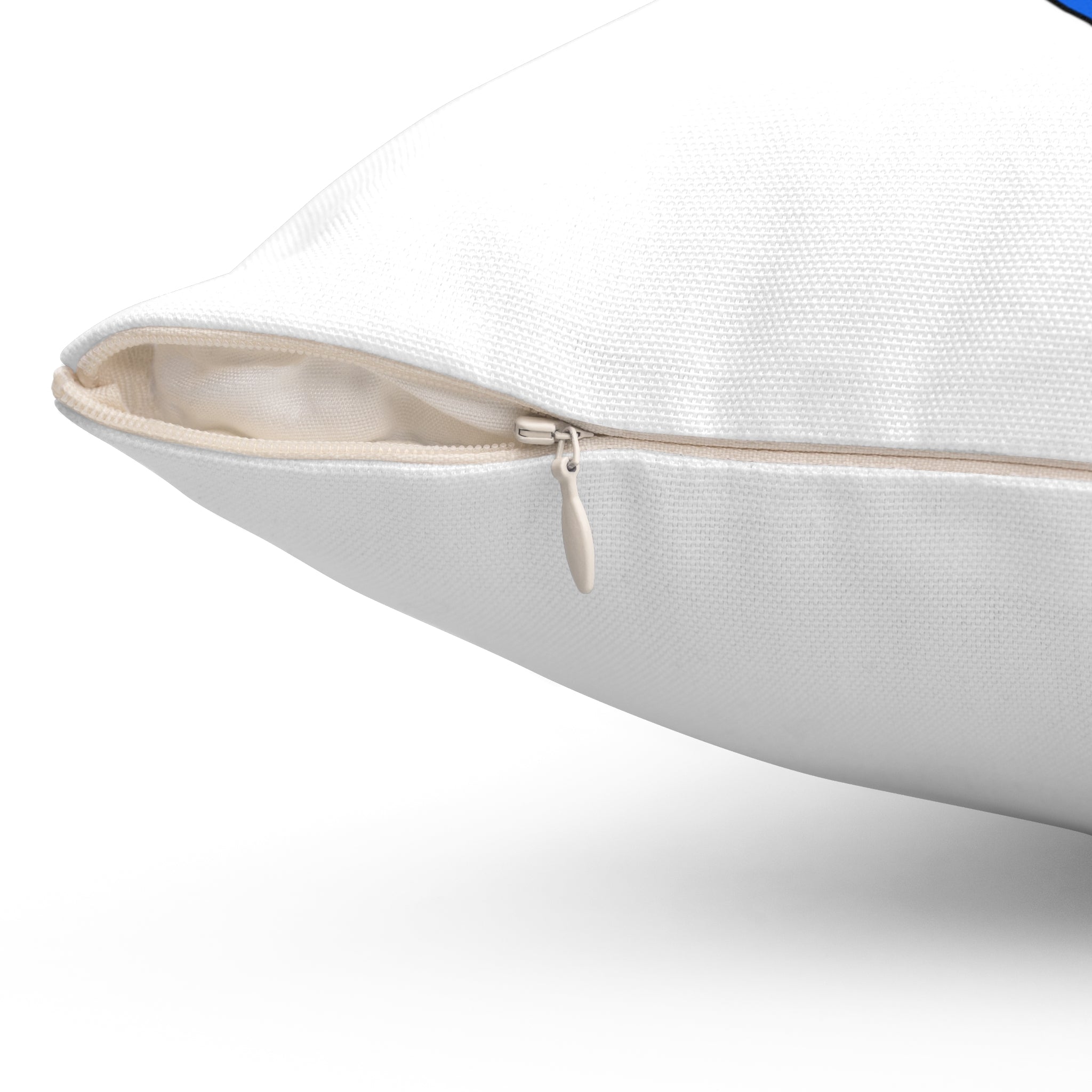Close-up of a white pillow with a zipper on a white background
