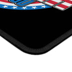 Black mat with a colorful border featuring stars and stripes design