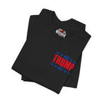 Black t-shirt with '45 Trump 47' design on a white background