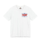 White t-shirt with '45 Trump 47' text on a white background