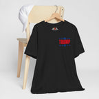 Black t-shirt with 'Make Trump 45' text on front on a white background