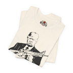 Folded tank top with graphic design of a person holding a rifle and 'Red Eagle' branding.