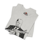 Silver tank top with graphic design of a person holding a rifle and 'Red Eagle' branding on a white background