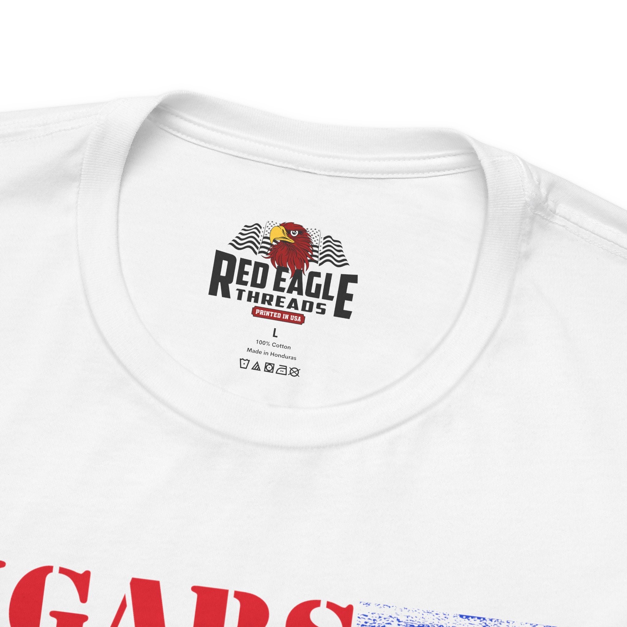 White t-shirt with Red Eagle Threads logo and text on a white background