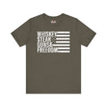 Army Green t-shirt with white text and flag design on a white background