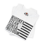 White t-shirt with black text and Red Eagle logo on a white background