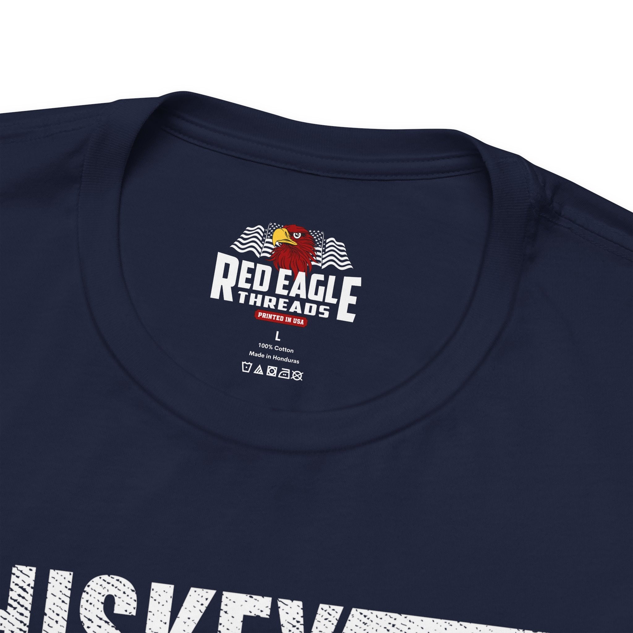 Navy blue t-shirt with 'Red Eagle Threads' logo on a white background
