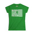 Green t-shirt with white text and American flag design on a white background