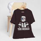 Oxblood Black t-shirt with graphic design and text on a white background