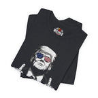Vintage Black t-shirt with graphic design of a person wearing sunglasses with American flag design, brand 'Red Eagle' visible.